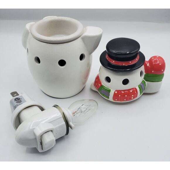 Tuscany Ceramic Outlet Wax Melt Warmer Christmas Winter Holiday Snowman NIB - Picture 5 of 10